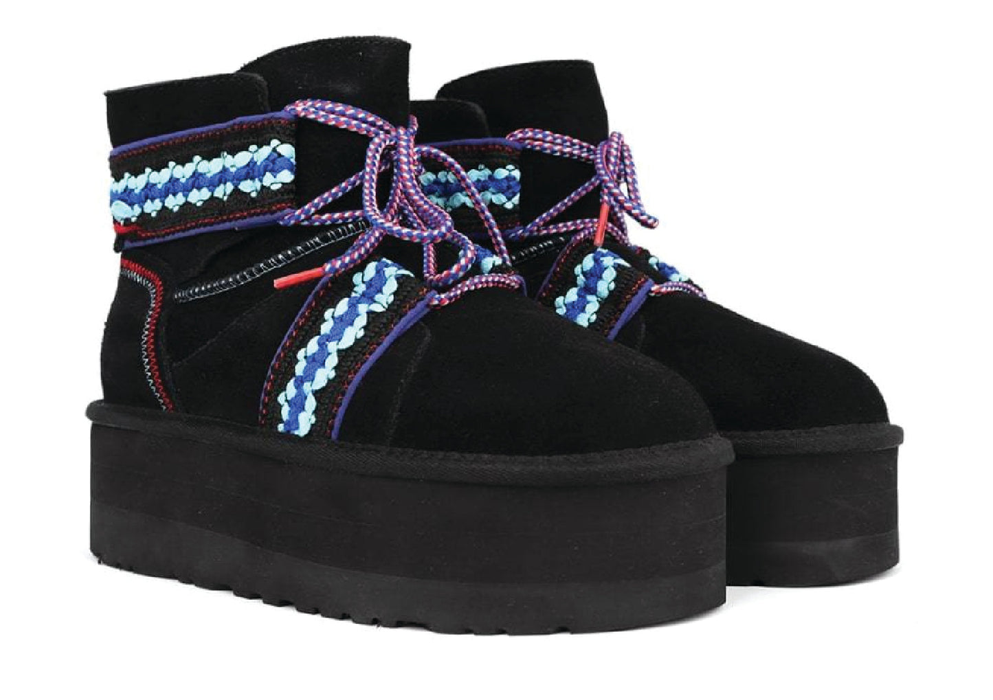 UGG Classic Mini ii Braid Platform  Black Suede Women's