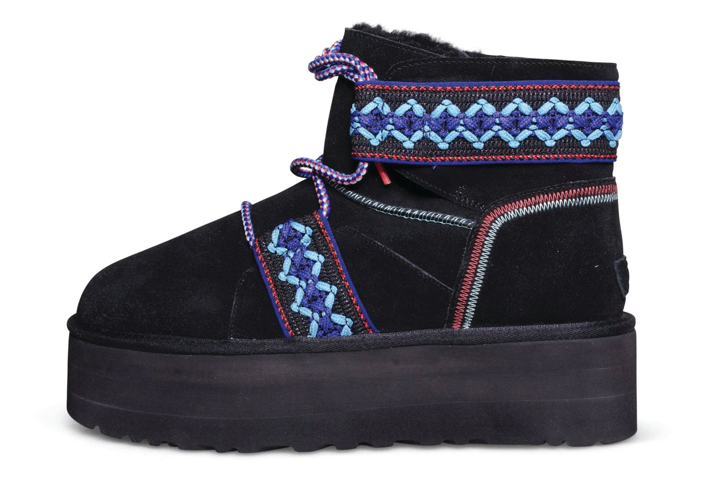 UGG Classic Mini ii Braid Platform  Black Suede Women's