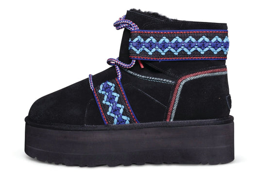 UGG Classic Mini ii Braid Platform  Black Suede Women's