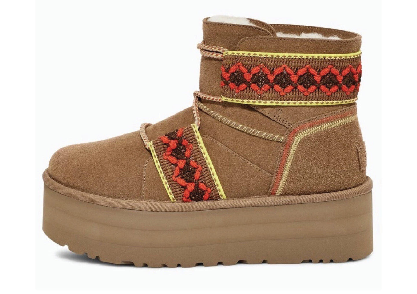 UGG Classic Mini ii Braid Platform Suede Chestnut Women's