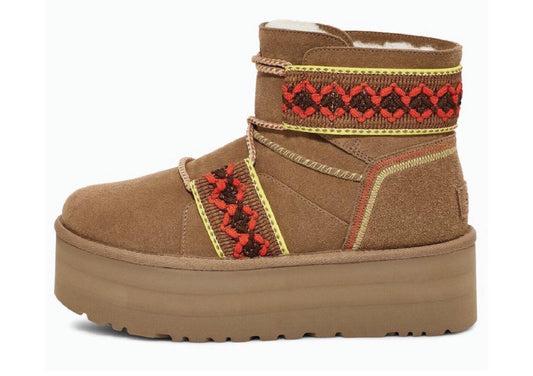 UGG Classic Mini ii Braid Platform Suede Chestnut Women's