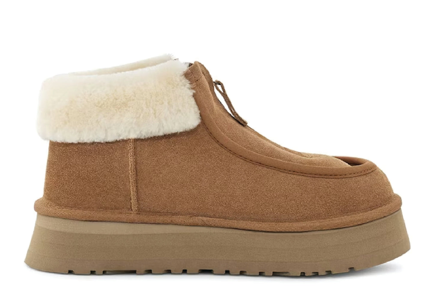 UGG Funkette Low Platform Boots Zip Ankle Booties Chestnut