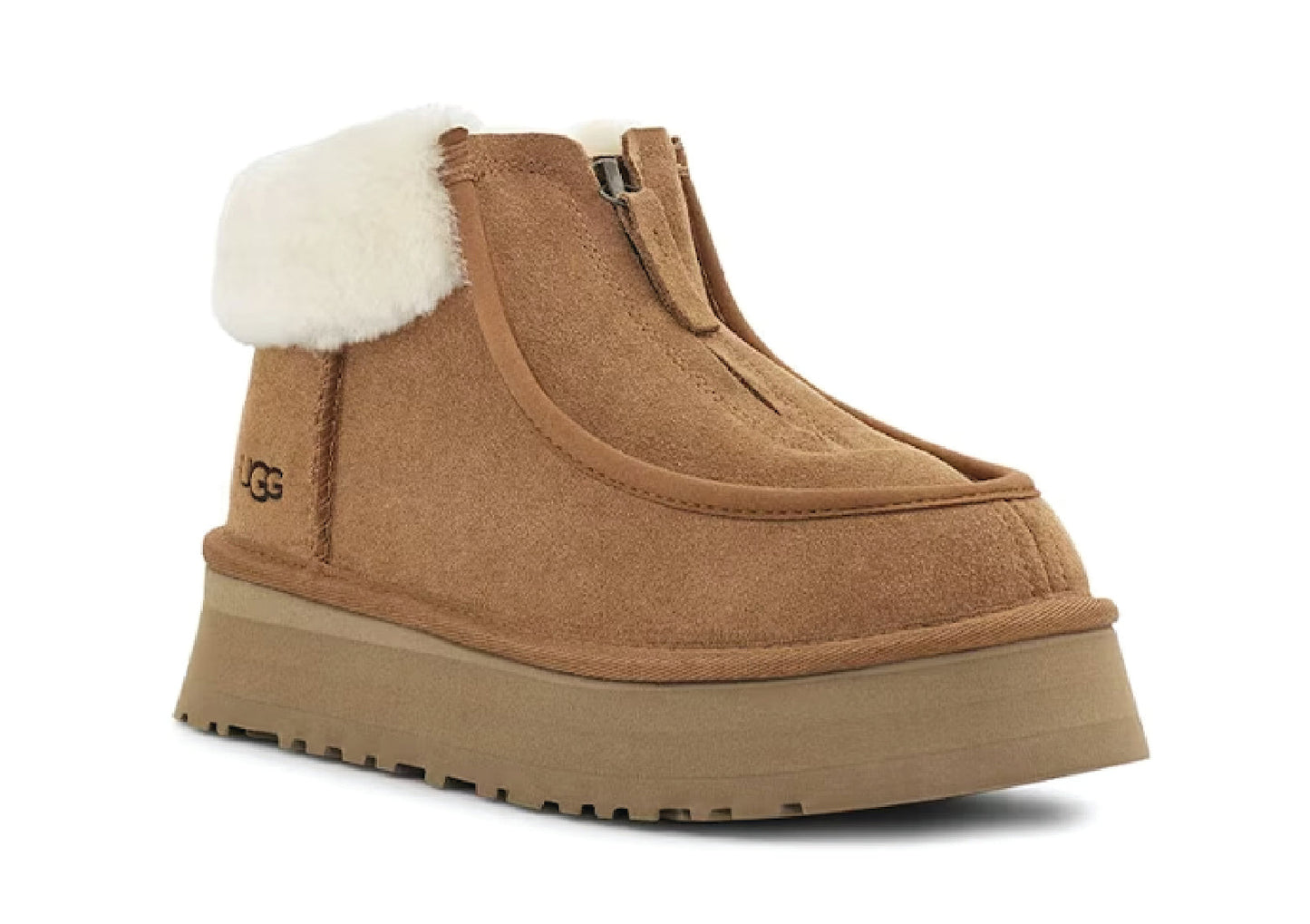 UGG Funkette Low Platform Boots Zip Ankle Booties Chestnut