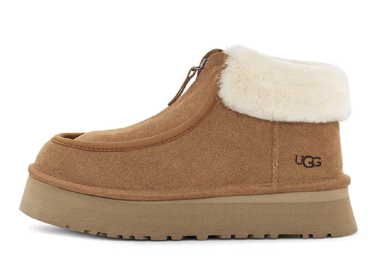 UGG Funkette Low Platform Boots Zip Ankle Booties Chestnut